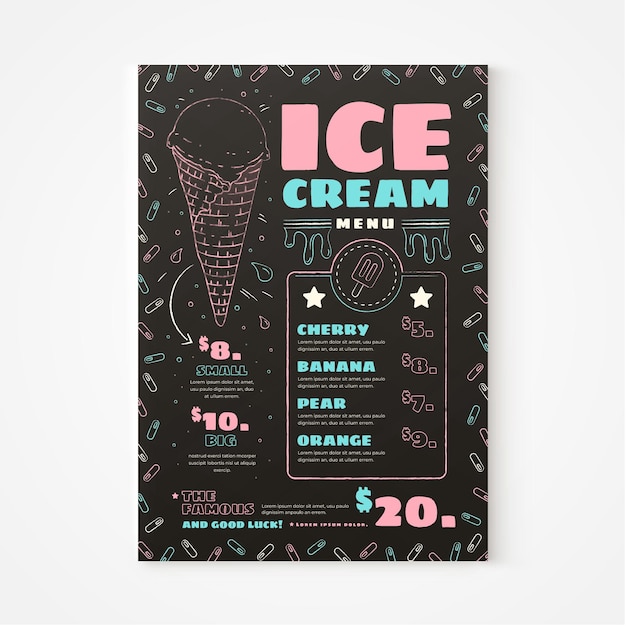 Hand drawn ice cream blackboard menu template