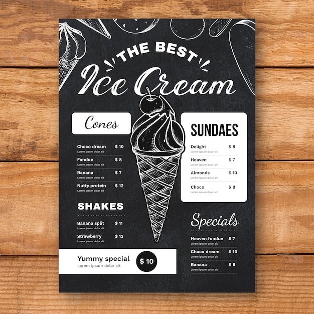 Hand drawn ice cream blackboard menu