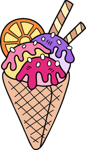 Hand Drawn Ice cream cone with lemon illustration