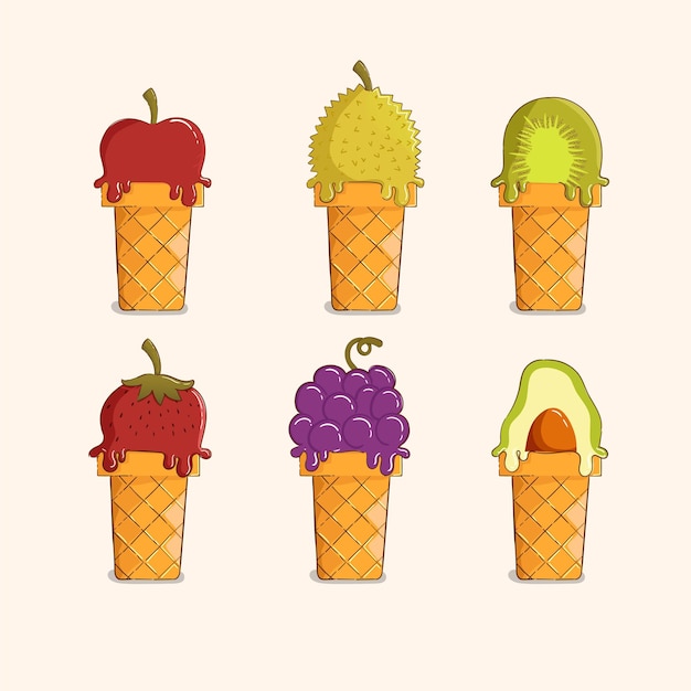 hand drawn ice cream fruits