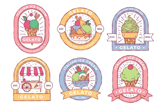 Hand Drawn Ice Cream Gelato Logo Collection