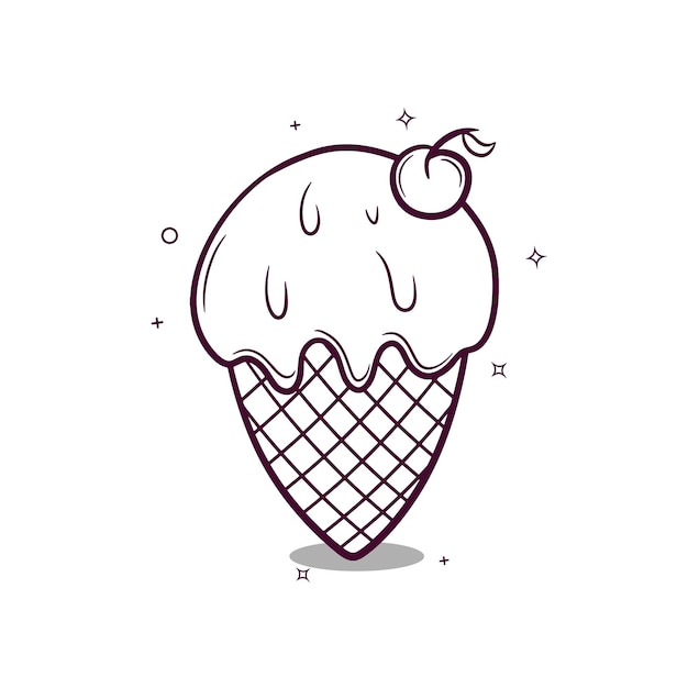 Hand drawn ice cream with cherry vector illustration