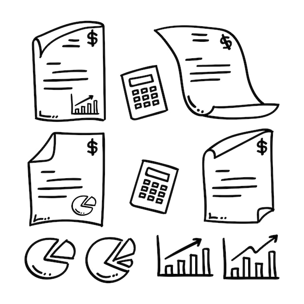 hand drawn icon featuring financial or analytic documents such as a chart or graph