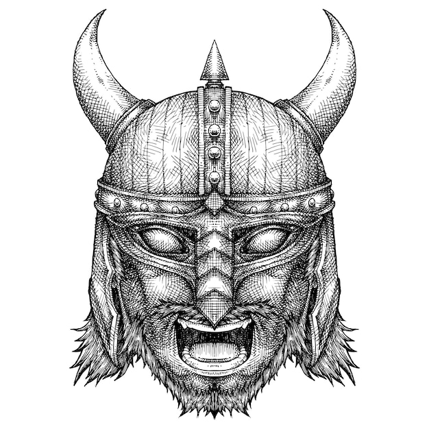 Hand Drawn Illsutration of Screaming Viking