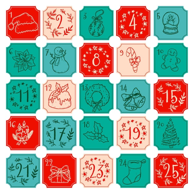 Vector hand drawn illustration advent calendar