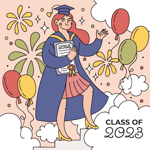 Hand drawn illustration for class of 2023 graduation