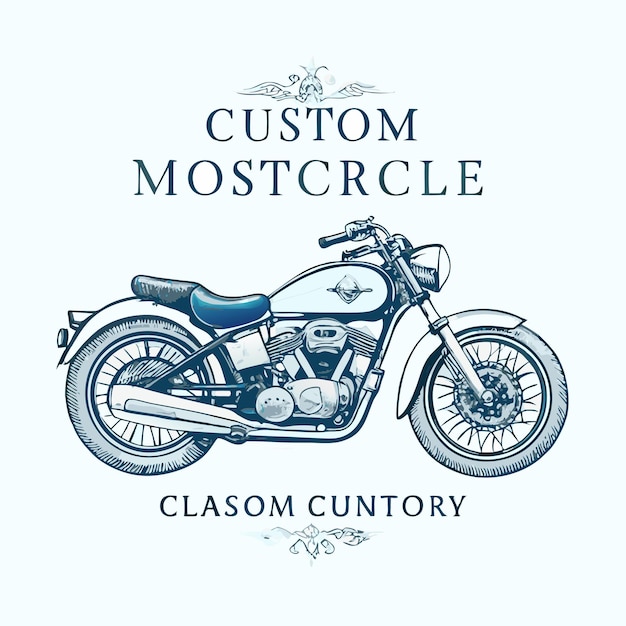 hand drawn illustration of classic motorcycle rider custom made in retro vintage style