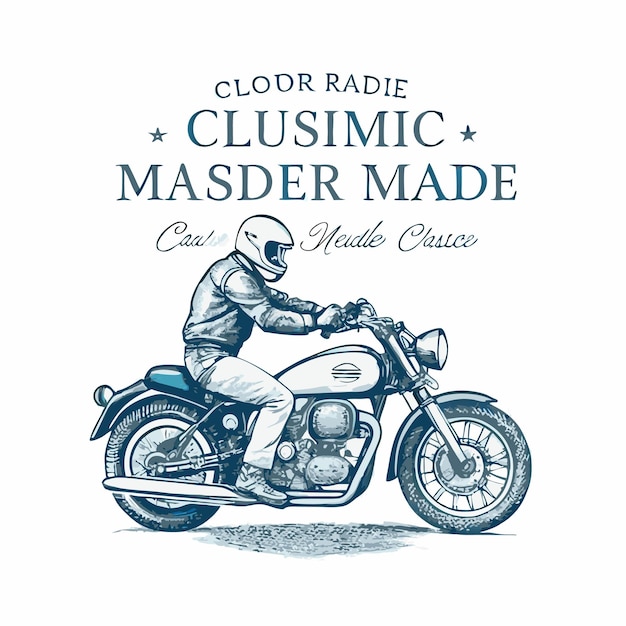 hand drawn illustration of classic motorcycle rider custom made in retro vintage style