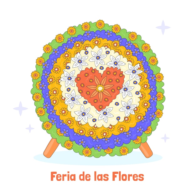 Hand drawn illustration for colombian feria de las flores festival celebration