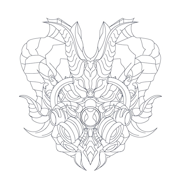  hand drawn illustration of dragon mask