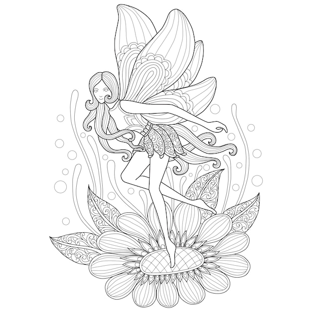 Hand drawn illustration of Fairy and flower