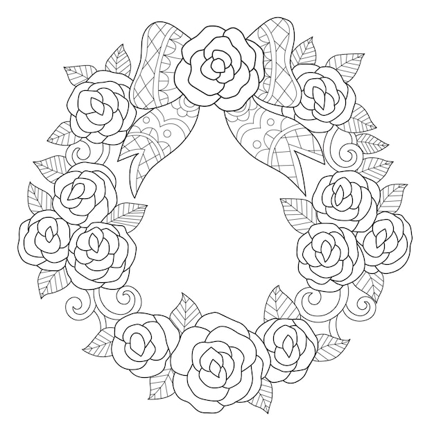 Hand drawn illustration of flower wreath