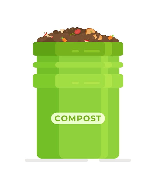 Hand-drawn illustration of a full compost bin