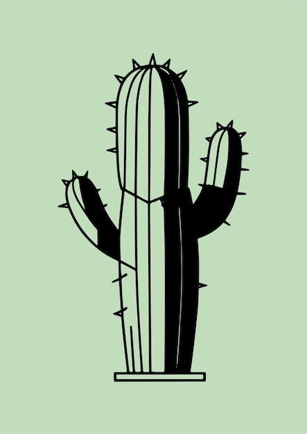 Hand drawn illustration of a geometrical and minimalist cactus