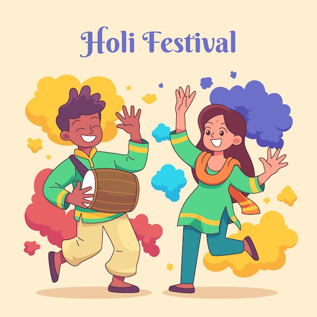 Vector hand drawn illustration for holi festival celebration