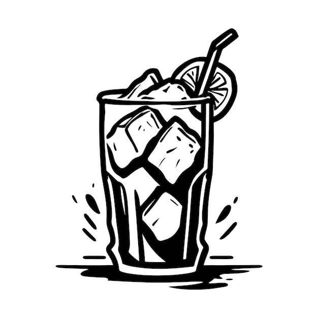 hand drawn illustration of ice tea cool drink served on the glass