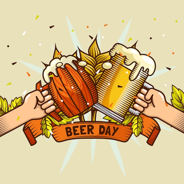 Hand drawn illustration for international beer day celebration