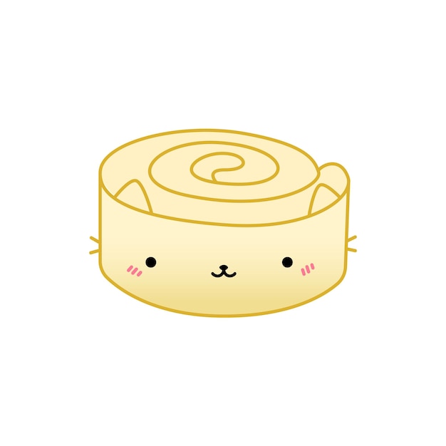 Hand drawn illustration of a kawaii funny biscuit roll with cat ears