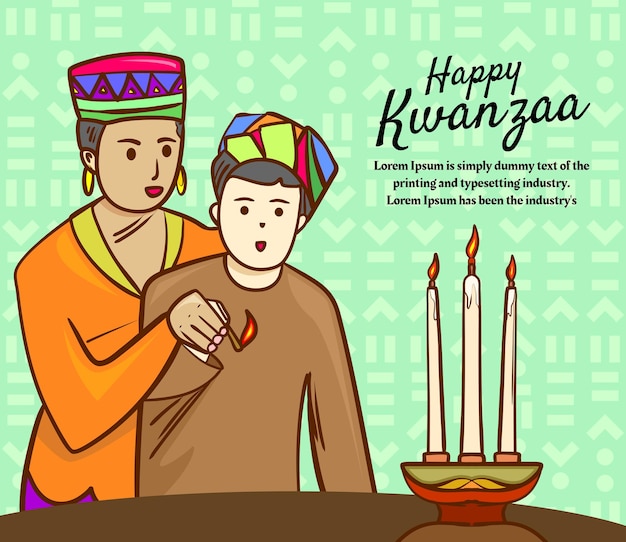 Hand drawn illustration of kwanzaa day celebration with candles