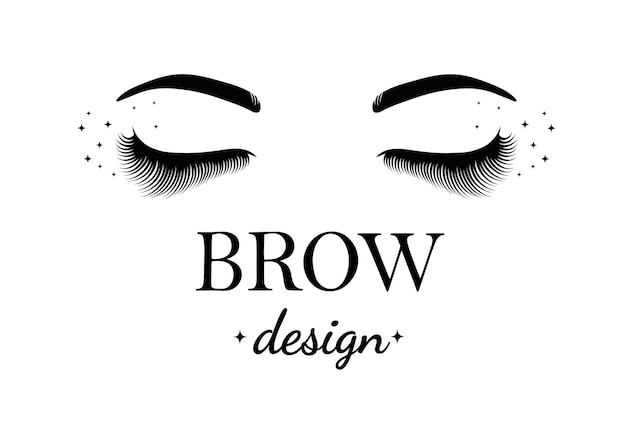 Hand drawn illustration of lashes and brows make upFor beauty salon lash extensions maker