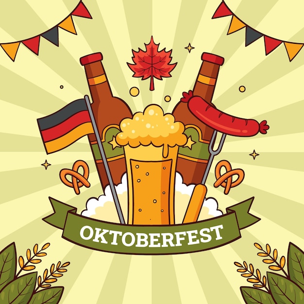 Hand drawn illustration for oktoberfest beer festival celebration