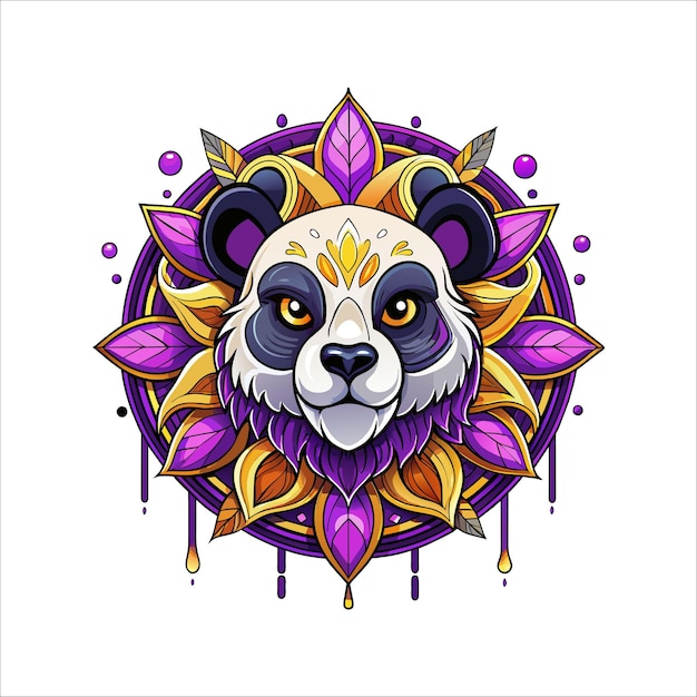 Hand drawn illustration of a panda in a luxurious mandala style