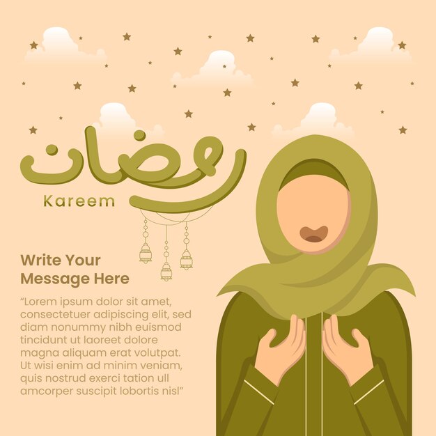 Hand drawn illustration of ramadan kareem greeting day concept