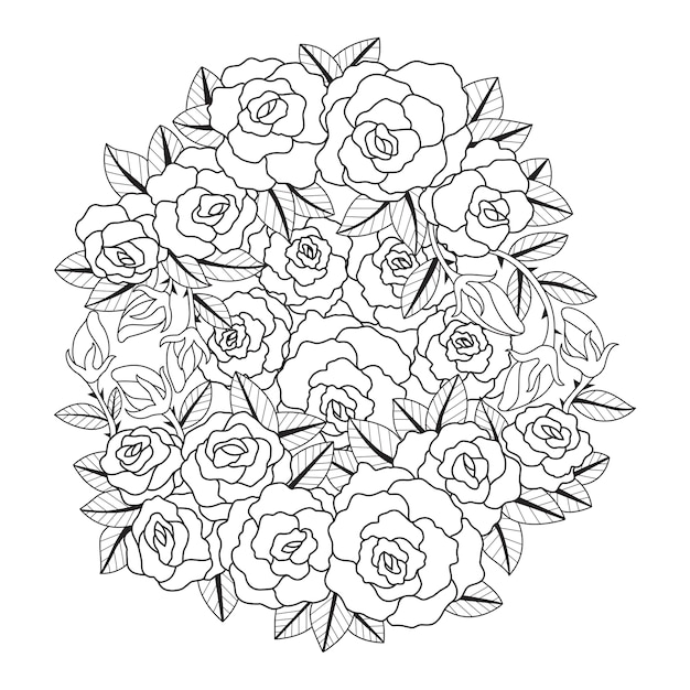 Hand drawn illustration of rose wreath in zentangle style 