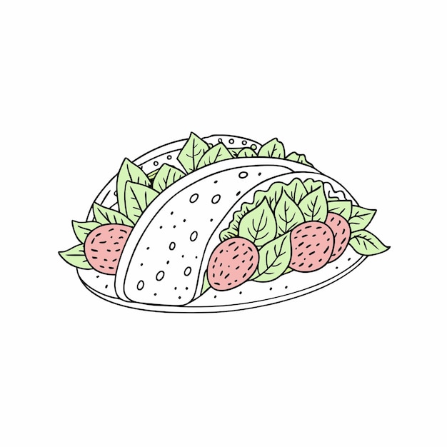 Vector hand drawn illustration of strawberry tacos coloring page for kids and adults 20