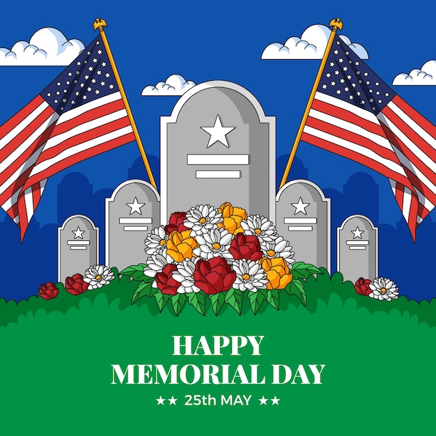 Vector hand drawn illustration for us memorial day commemoration