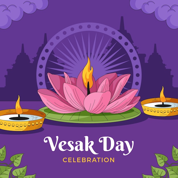 Hand drawn illustration for vesak festival celebration