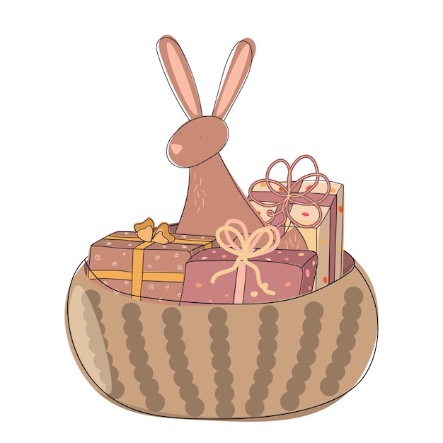 Hand drawn illustration with gift basket and bunny in pastel colors Baby clipart