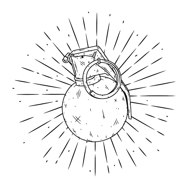 Hand drawn illustration with grenade.