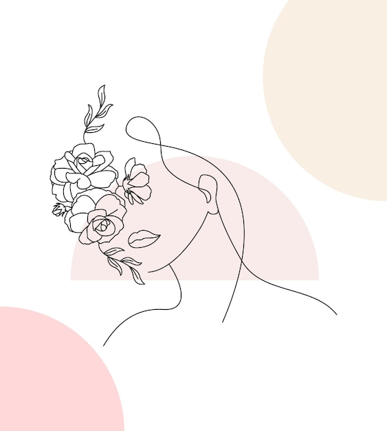 Hand drawn illustration of woman and flowers minimalist style design