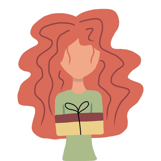 Hand-drawn illustration of a woman with gift in her hands. The concept of giving gifts for the holidays. Vector illustration