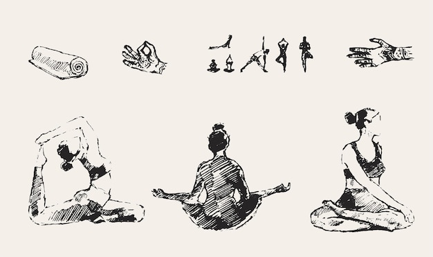 Hand drawn illustration of yoga exercises