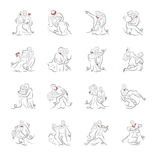 Vector hand drawn illustrations of dance partners