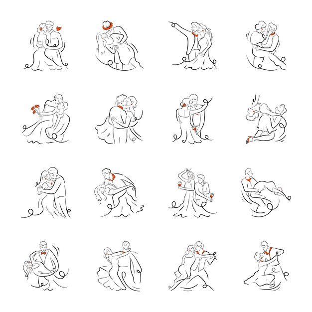 Vector hand drawn illustrations of dance partners