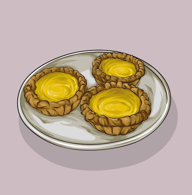 hand drawn illustruation with hongkong local food egg tart