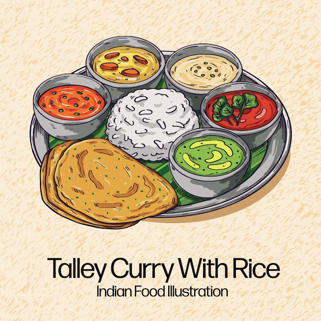 Vector hand drawn indian cuisine vector illustration curry with rice