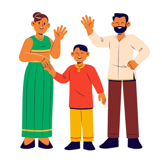 Hand drawn indian family illustration