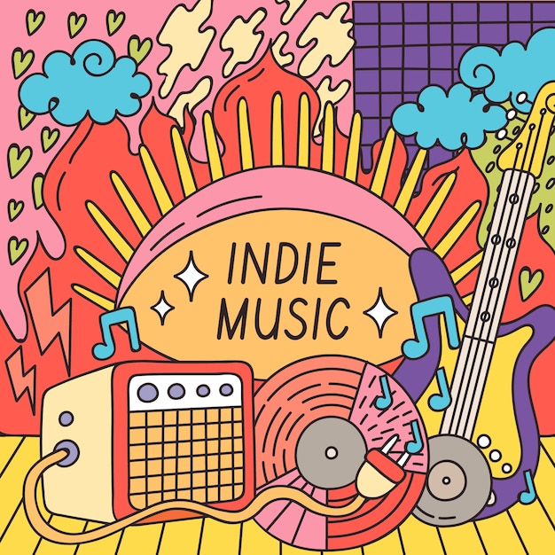 Hand drawn indie music illustration