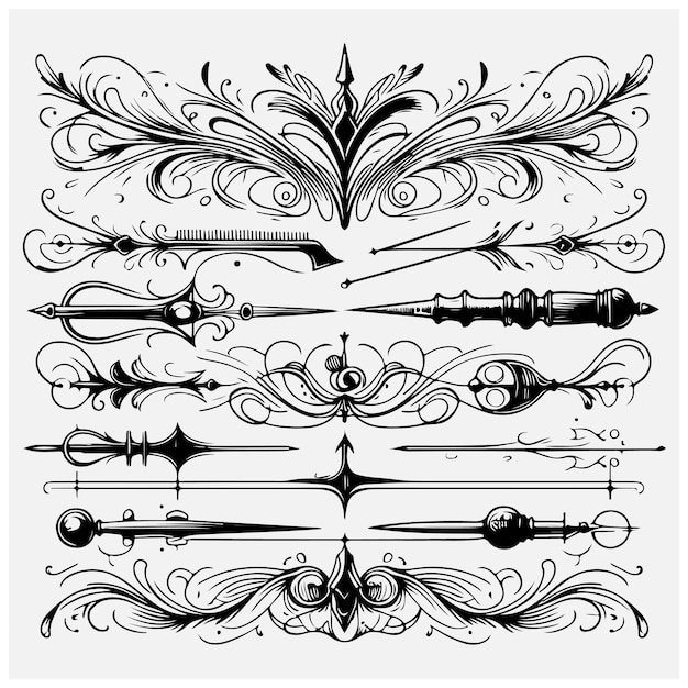 Hand drawn ink dividers and lines Isolated Vector Stock illustration