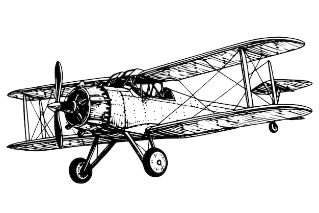 Hand drawn ink sketch of airplane Engraving style vector illustration