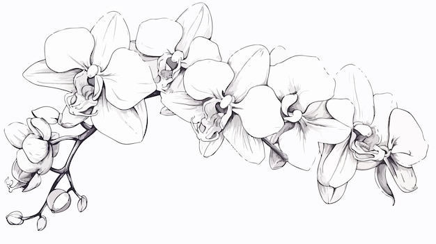 Vector hand drawn ink sketch of orchid flowers