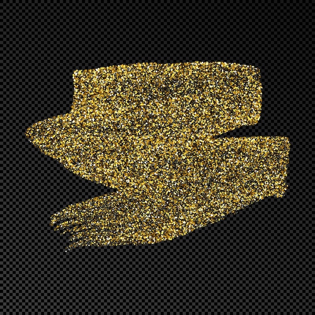 Hand drawn ink spot in gold glitter. Gold ink spot with sparkles isolated on dark transparent background. Vector illustration