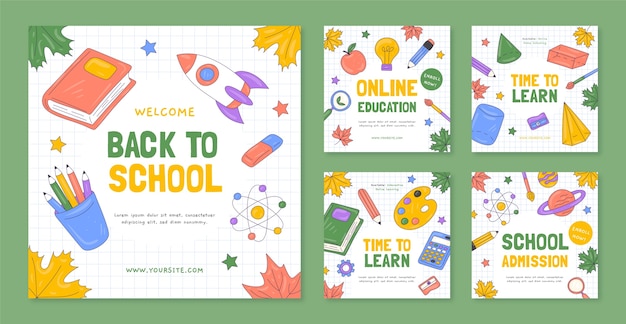 Hand drawn instagram posts collection for back to school season