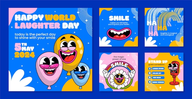 Vector hand drawn instagram posts collection for world laughter day