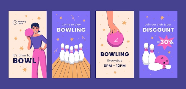 Hand drawn instagram stories bowling template