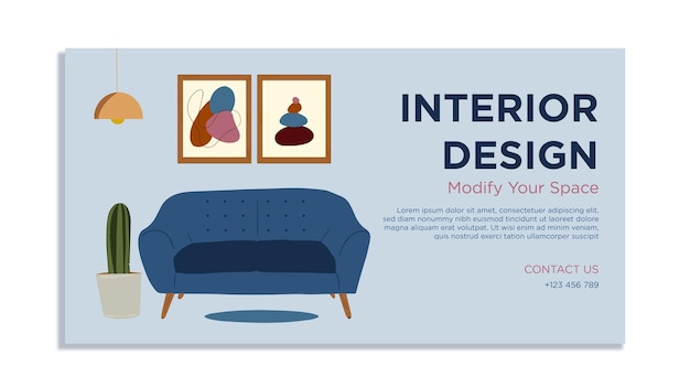 Hand drawn interior design banner